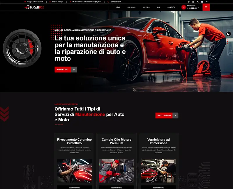 Preview of demo homepage for Auto and Motorcycle Workshop with modern layout and SEO optimization