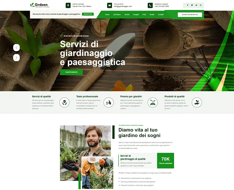 Preview of demo homepage for Gardening and Landscaping with modern layout and SEO optimization