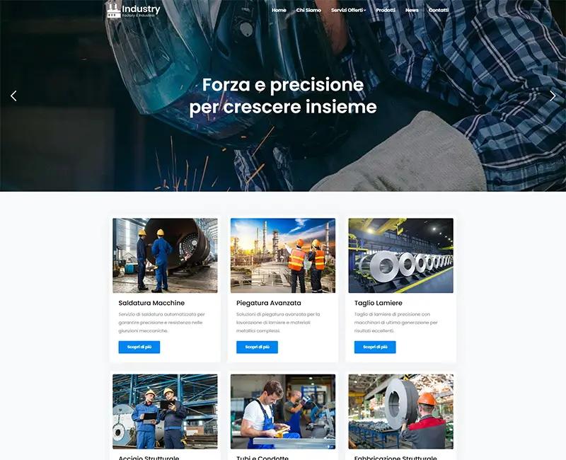 Preview of demo homepage for Metalworking Industry with modern layout and SEO optimization