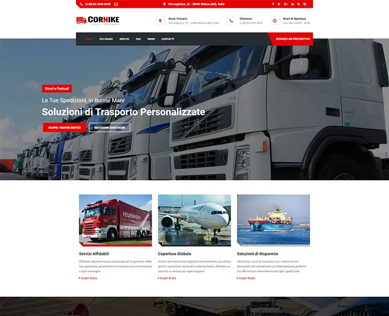 Preview of demo homepage for Logistics and Transport Company with modern layout and SEO optimization