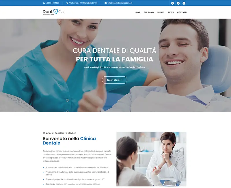 Preview of demo homepage for Dental Clinic with modern layout and SEO optimization